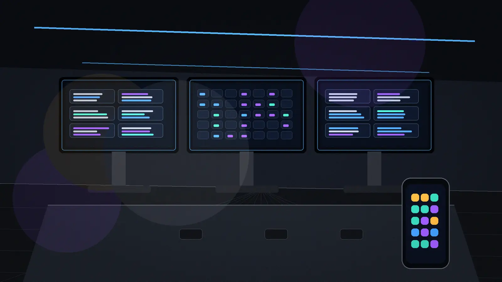 Realistic office dashboard and workflow screens